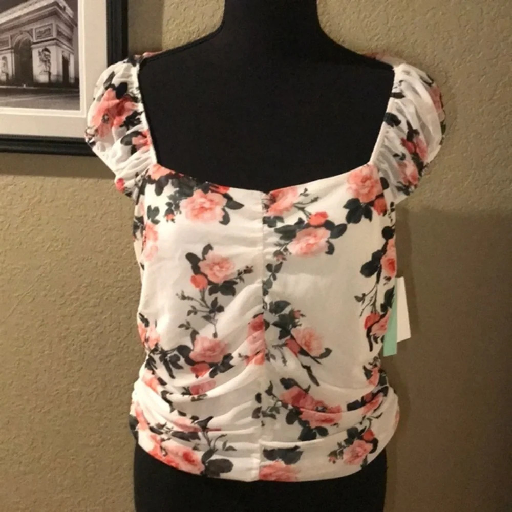 Abound Square Neck Ruched Floral Cap Sleeve Top, L - Picture 3 of 7